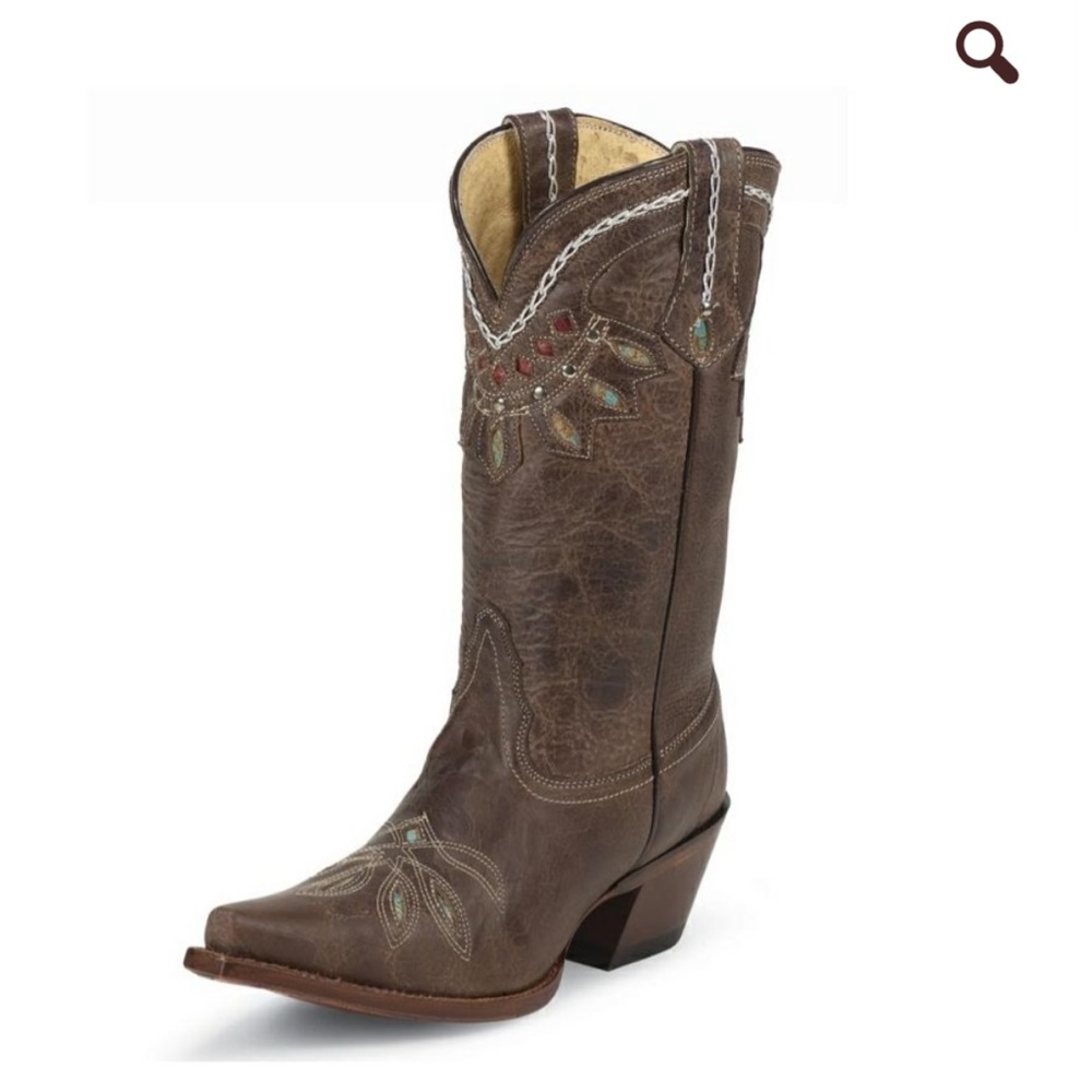 Tony Lama Brown Leather Embroidered Western Heeled Boots